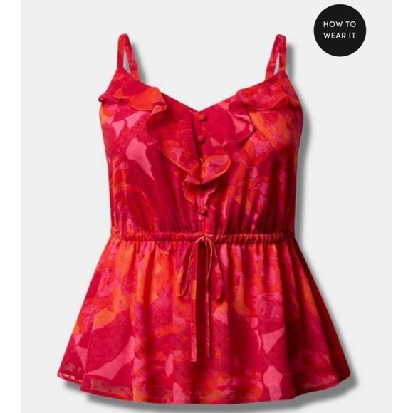 Torrid Chiffon Clip Dot Ruffle Tie Waist Tank Size 00 NWT - Picture 3 of 5